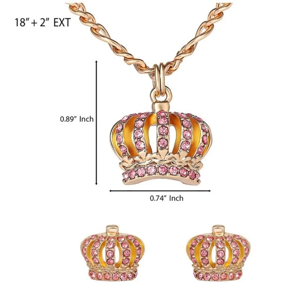 ▪️Juicy Couture▪️Crown Pendant & Stud Pink Crystal Embellushed Earring Set